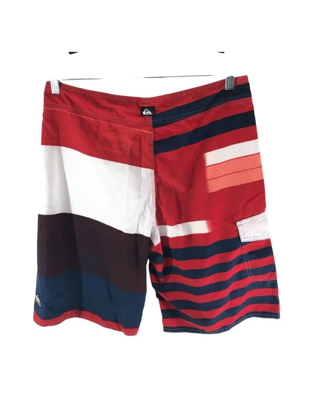 Quiksilver Vintage Board Shorts Mens 36 Red Striped Swim Trunks Cargo Pocket Y2K